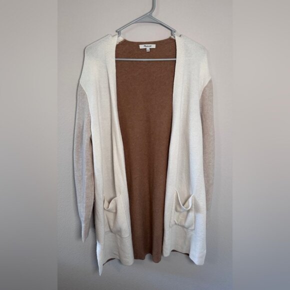 Madewell womens size medium Tan Cream Colorblock Open Front Cardigan Sweater - Picture 2 of 7